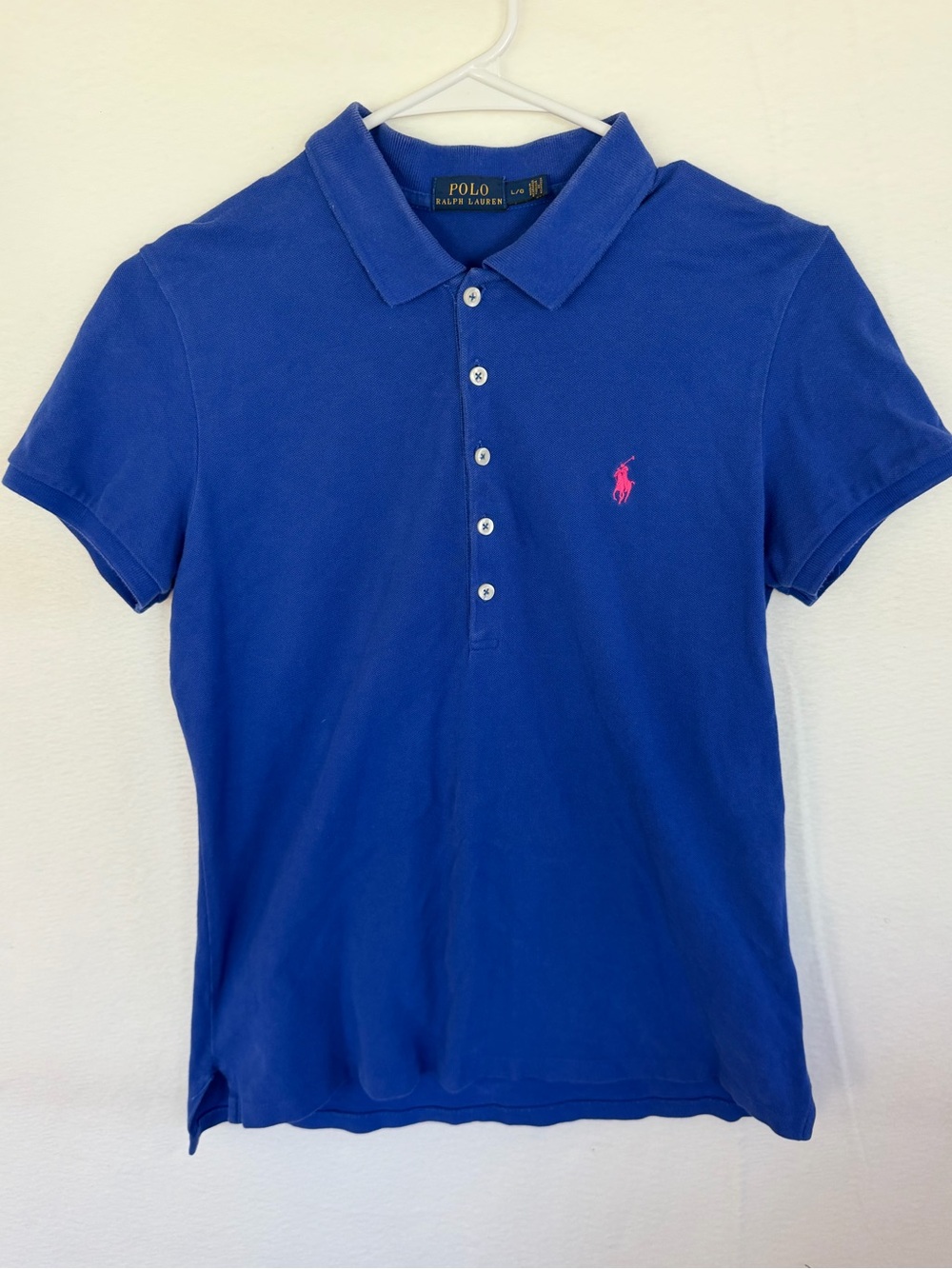Polo by Ralph Lauren Women's Blue Polo Shirt with Pink Pony